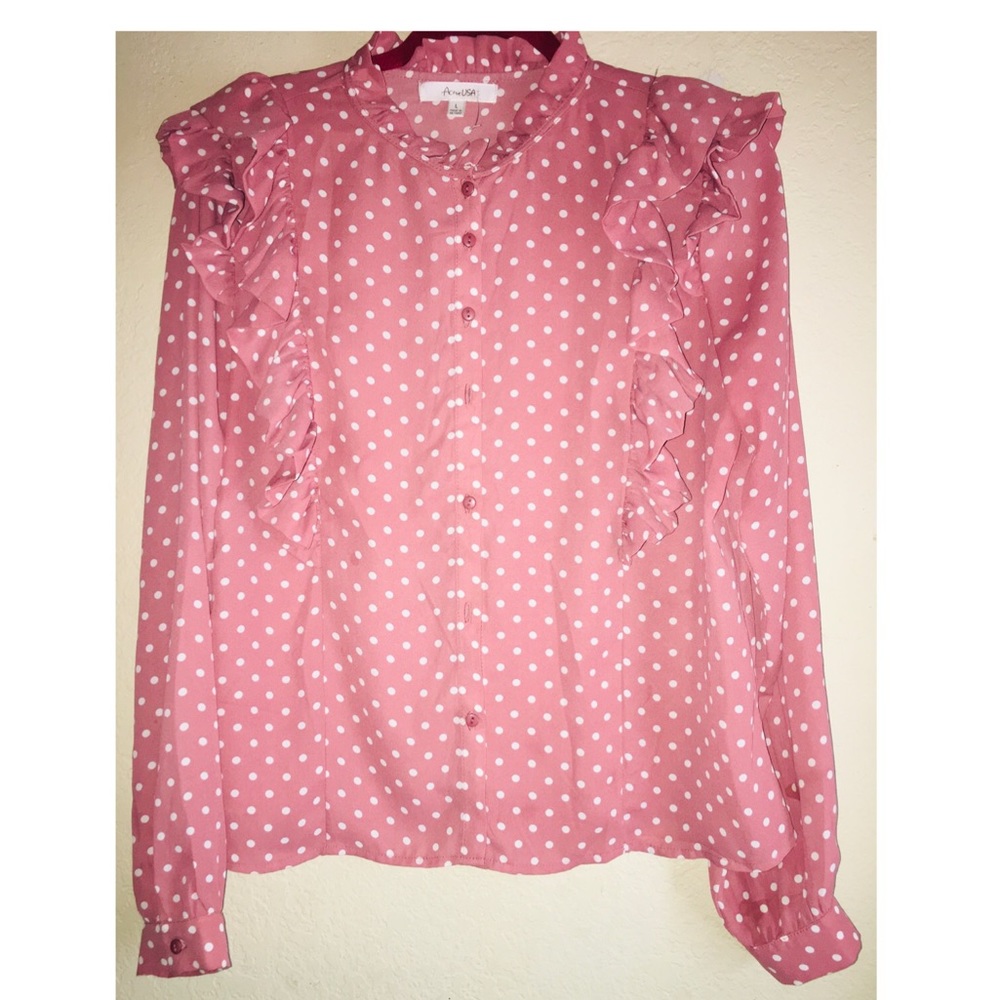 Pink polka dot blouse